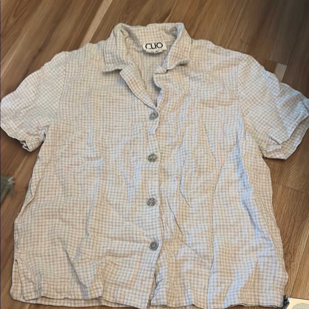 Clio Beige Checkered Button-Up Shirt